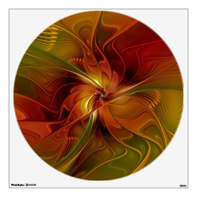 Abstract Red Orange Brown Green Fractal Art Flower Wall Decal (Front)