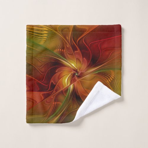 Abstract Red Orange Brown Green Fractal Art Flower Wash Cloth