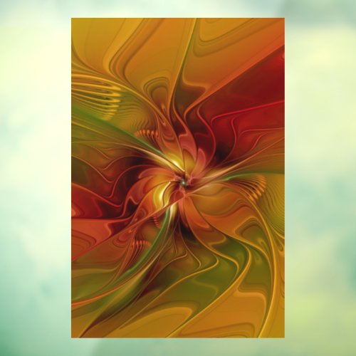 Abstract Red Orange Brown Green Fractal Art Flower Window Cling