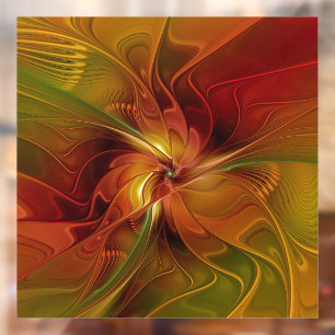 Abstract Red Orange Brown Green Fractal Art Flower Window Cling