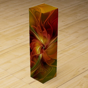 Abstract Red Orange Brown Green Fractal Art Flower Wine Box