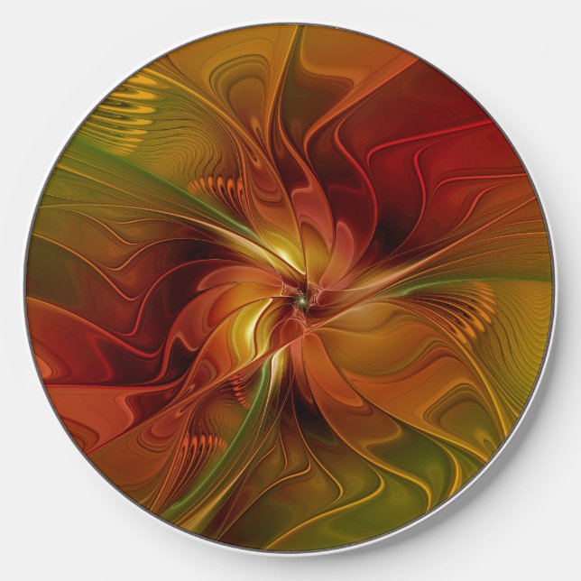 Abstract Red Orange Brown Green Fractal Art Flower Wireless Charger (Front)