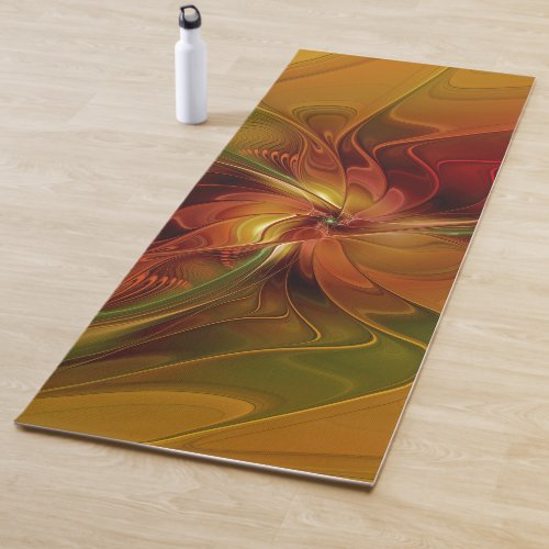 Abstract Red Orange Brown Green Fractal Art Flower Yoga Mat