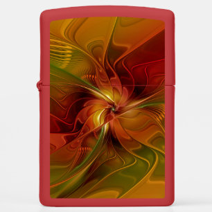 Abstract Red Orange Brown Green Fractal Art Flower Zippo Lighter