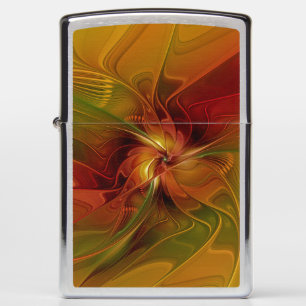 Abstract Red Orange Brown Green Fractal Art Flower Zippo Lighter