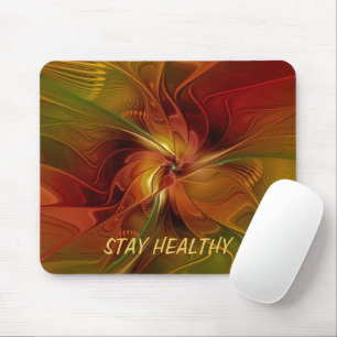 Abstract Red Orange Brown Green Fractal Art Text Mouse Pad