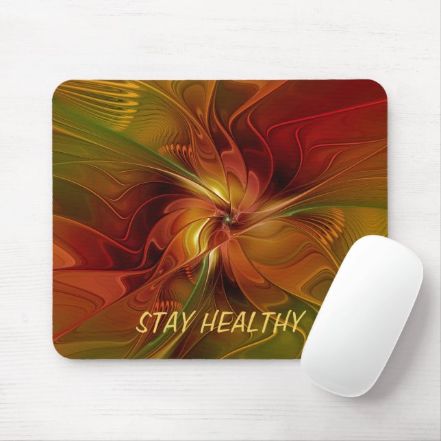 Abstract Red Orange Brown Green Fractal Art Text Mouse Pad (With Mouse)