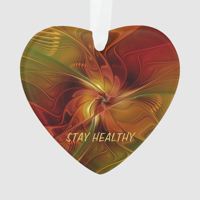 Abstract Red Orange Brown Green Fractal Art Text Ornament (Back)