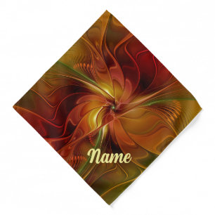 Abstract Red Orange Brown Green Fractal Flower Pet Bandana