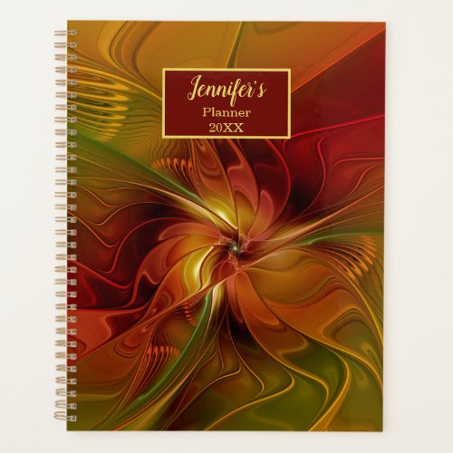 Abstract Red Orange Green Fractal Art Flower Name Planner