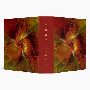 Abstract Red Orange Green Fractal Art Flower Text 3 Ring Binder