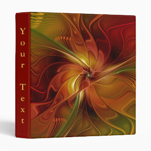 Abstract Red Orange Green Fractal Art Flower Text 3 Ring Binder