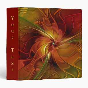 Abstract Red Orange Green Fractal Art Flower Text 3 Ring Binder