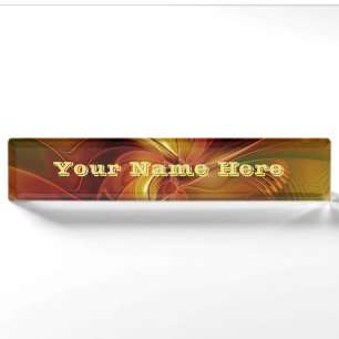 Abstract Red Orange Green Fractal Art Flower Text Desk Name Plate