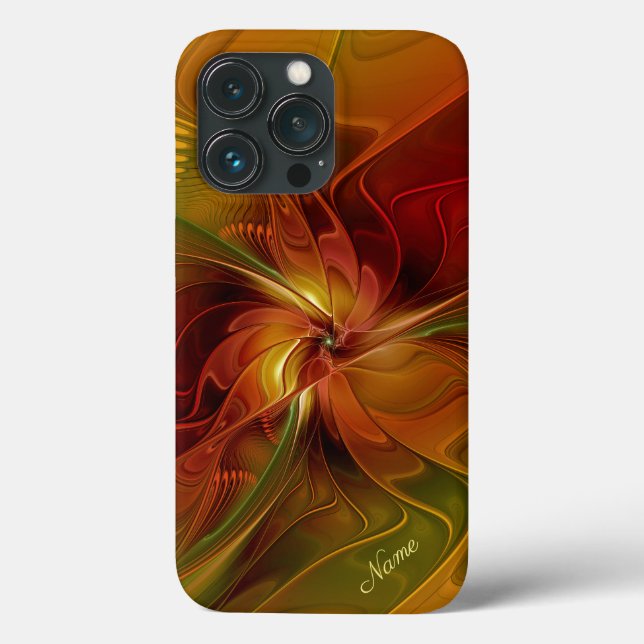Abstract Red Orange Green Fractal Flower Name Case-Mate iPhone Case (Back)