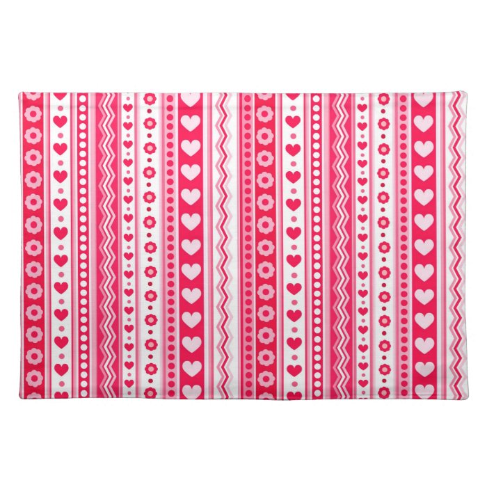 Abstract Red pattern + dots flowers hearts Placemat