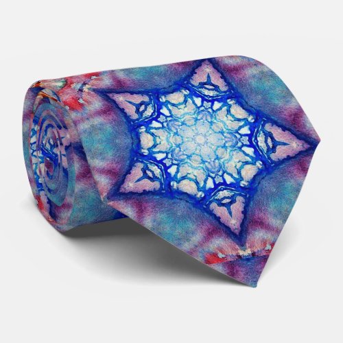 ABSTRACT RED PINK BLUE STARS  Fractal Geometric Neck Tie