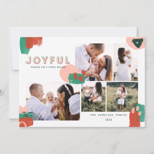 Abstract red pink  green joyful multi photo holiday card