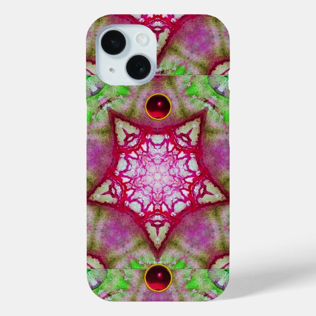 ABSTRACT RED PINK PURPLE FUCHSIA STARS WITH GEMS Case-Mate iPhone CASE (Back)