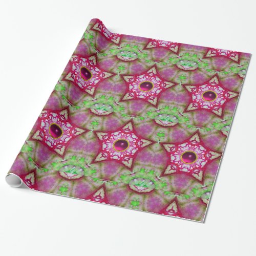 ABSTRACT RED PINK PURPLE FUCHSIA STARS WITH GEMS WRAPPING PAPER
