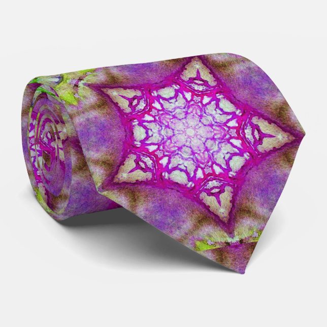ABSTRACT RED PINK PURPLE STARS  Fractal Geometric Neck Tie (Rolled)