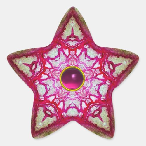 ABSTRACT RED PINK STAR WITH FUCHSIA AMETHYST GEM STAR STICKER