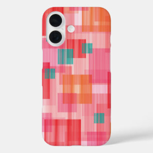 Abstract Red pink teal Geometric Squares Pattern iPhone 16 Case