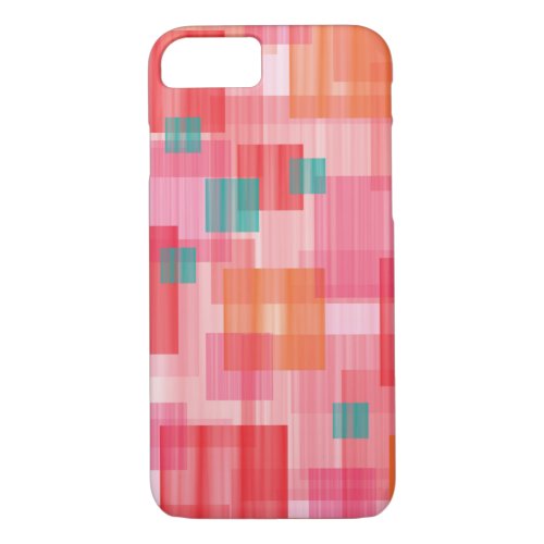 Abstract Red pink teal Geometric Squares Pattern iPhone 87 Case