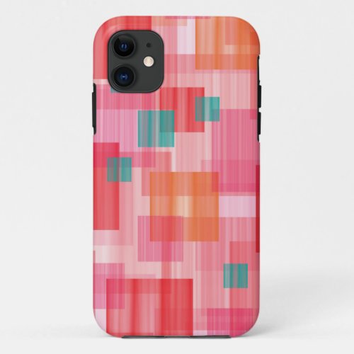 Abstract Red pink teal Geometric Squares Pattern iPhone 11 Case