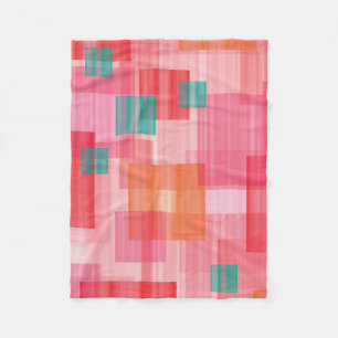 Abstract Red pink teal Geometric Squares Pattern Fleece Blanket