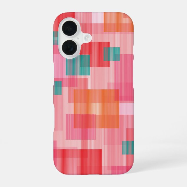 Abstract Red pink teal Geometric Squares Pattern Iphone Case (Back)