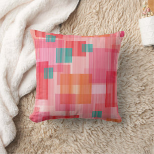 Abstract Red pink teal Geometric Squares Pattern Throw Pillow