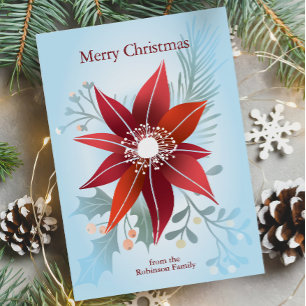 Abstract Red Poinsettia Winter Flower Christmas Holiday Card