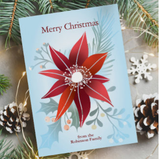 Abstract Red Poinsettia Winter Flower Christmas Holiday Card