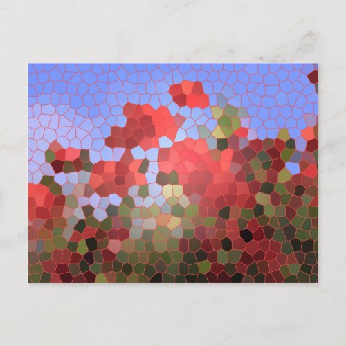 Abstract Red Poppies Blue Sky Stained Glass Mosaic Postcard