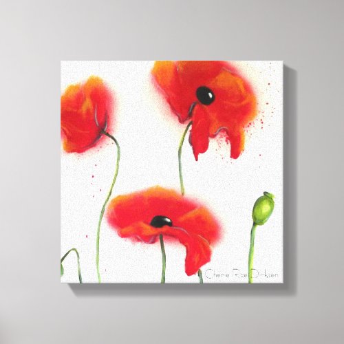 Abstract Red Poppies on White Background Canvas Print