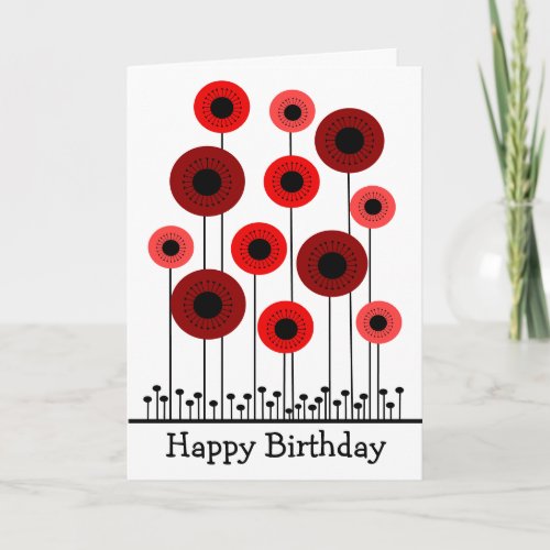 Abstract Red Poppies Personalized Birthday Card