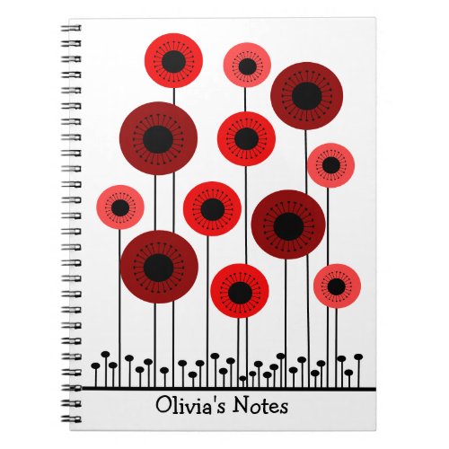 Abstract Red Poppies Personalized Notebook