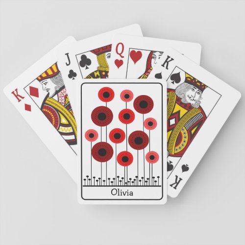 Abstract Red Poppies Personalized Poker Cards