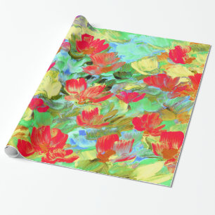 Abstract Red Poppies Wrapping Paper