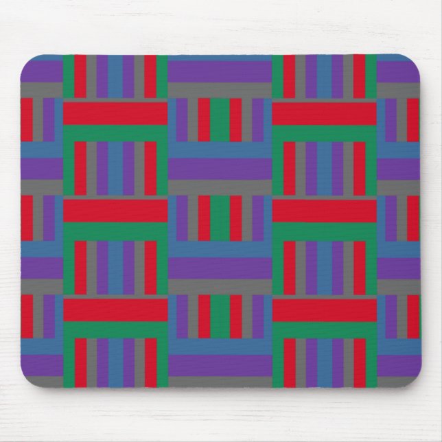 Abstract Red Purple and Green Line Pattern on Gray Mouse Pad (Front)