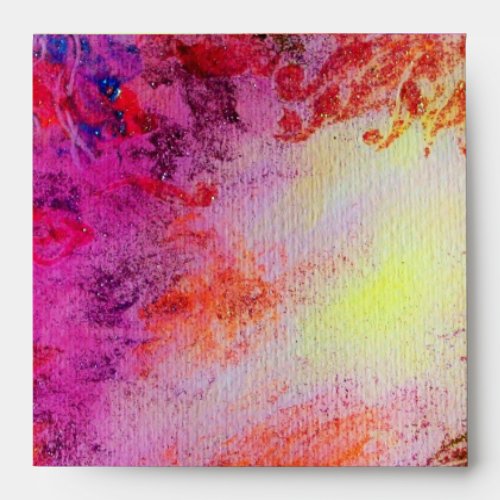ABSTRACT RED PURPLE GOLD YELLOW FLORAL SWIRLS ENVELOPE