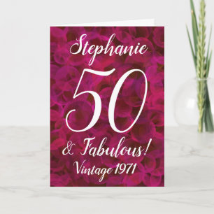 Abstract Red Rose 50 and Fabulous Birthday Card