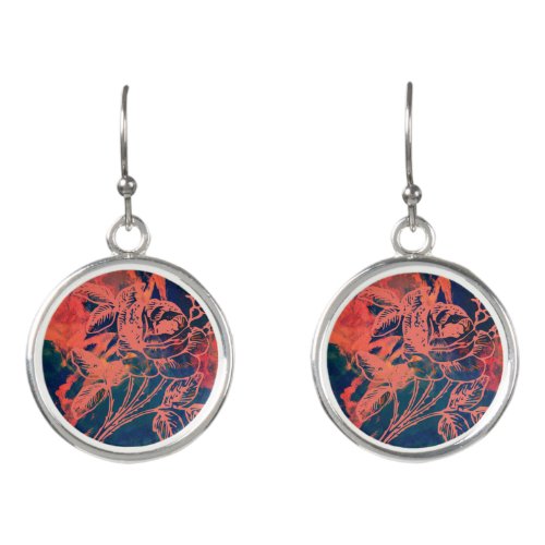 Abstract Red Rose Art Earrings