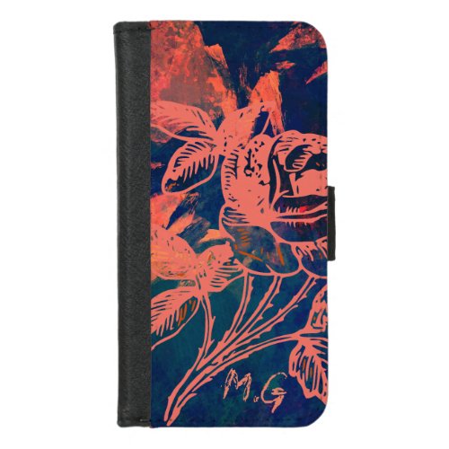 Abstract Red Rose Art Monogram iPhone 87 Wallet Case