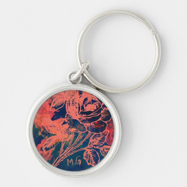 Abstract Red Rose Art Monogram Keychain (Front)