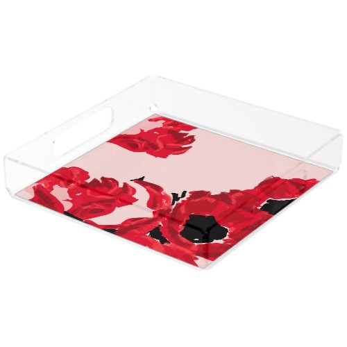 Abstract Red Roses and Poppies Acrylic Tray
