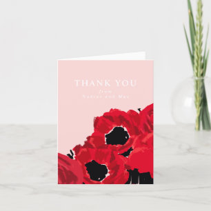 Abstract Red Roses and Poppies Letterpress Thank You Card