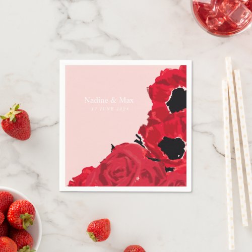 Abstract Red Roses and Poppies Napkins
