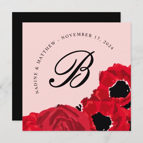 Abstract Red Roses and Poppies Save the Date Invitation